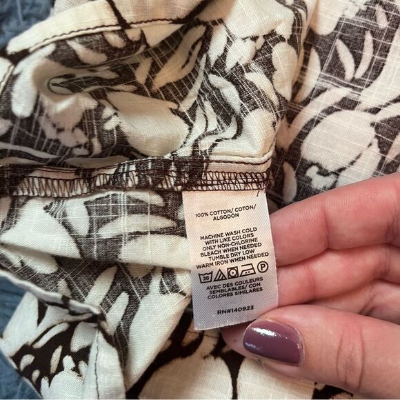 Ann Taylor Loft Brown White Floral Cotton Peasant Style Blouse Size L - Picture 8 of 8
